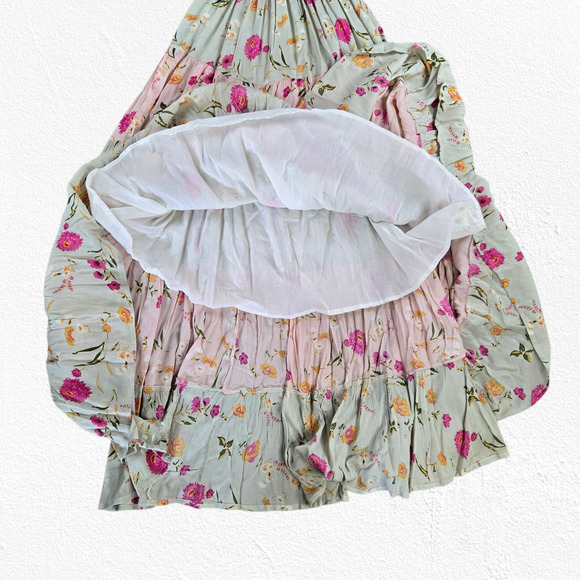 Raga Pink Mint Floral Tiered Maxi Dress Boho Festival Smocked Back Size XS NWT - Picture 12 of 14